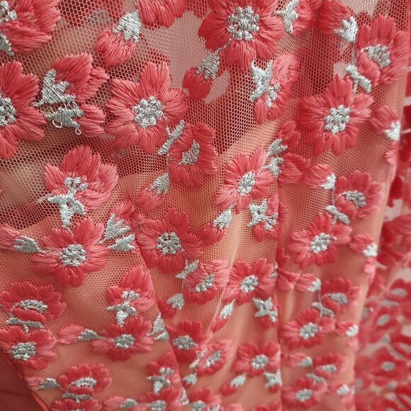 Lela Rose Modest Coral Pink Holly Floral Embroidered Dress - Picture 4 of 8